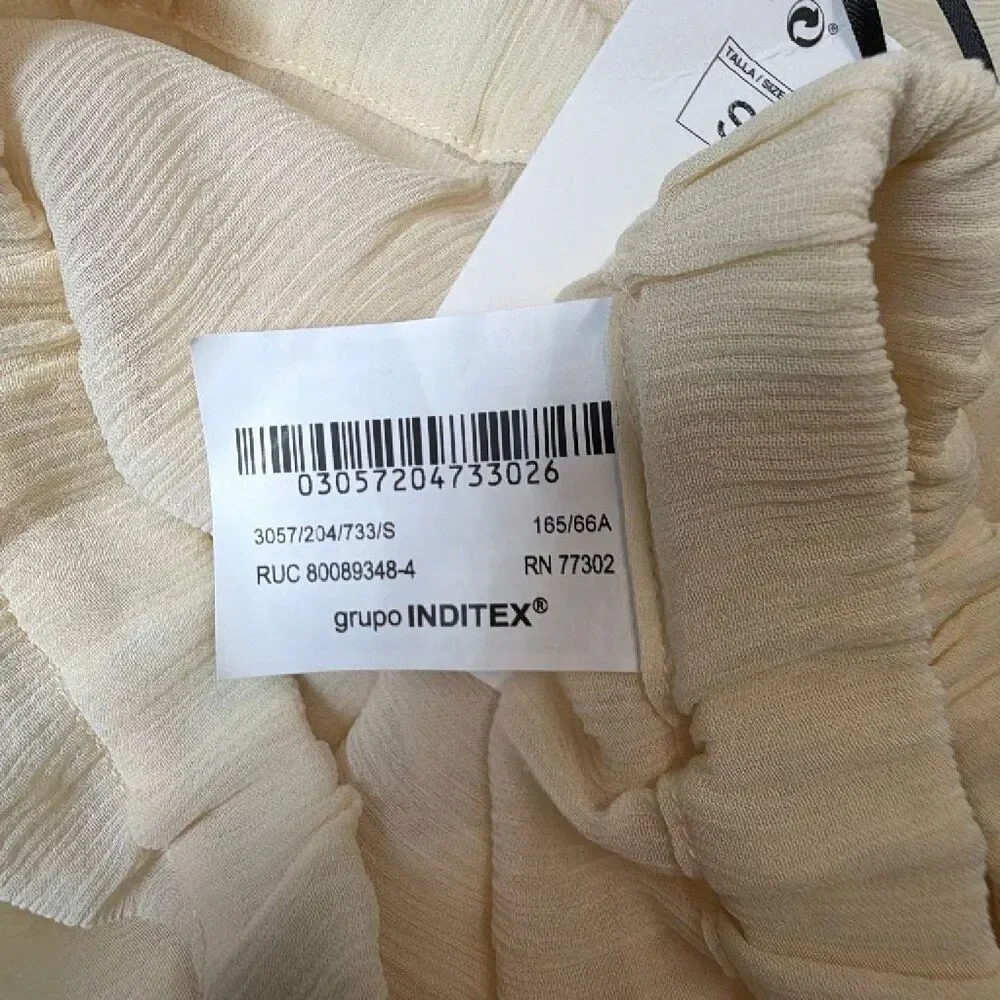 NWT Zara Studio Limited Edition Semi-Sheer Crinkled Wide Leg Pants Ivory Cream S